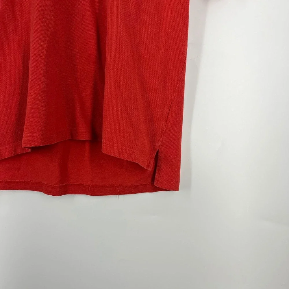 Lands End Mens Red Pique Cotton Short Sleeve Polo Shirt with Pocket Size L 42-44